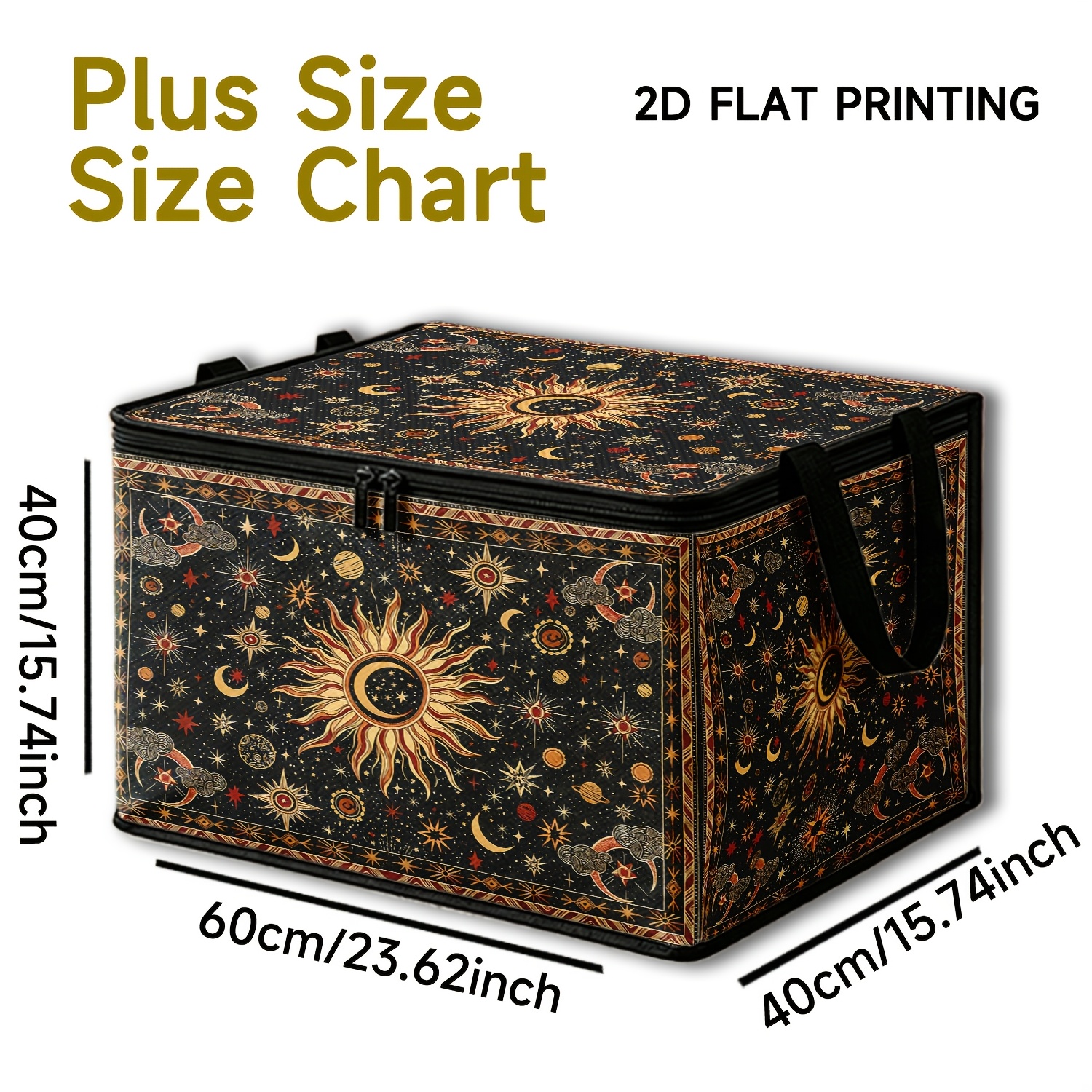TEMU 1pc, de rangement pliables avec double fermeture éclair et poignées, Impression d'art céleste constellation solaire vintage, Organisateur pour