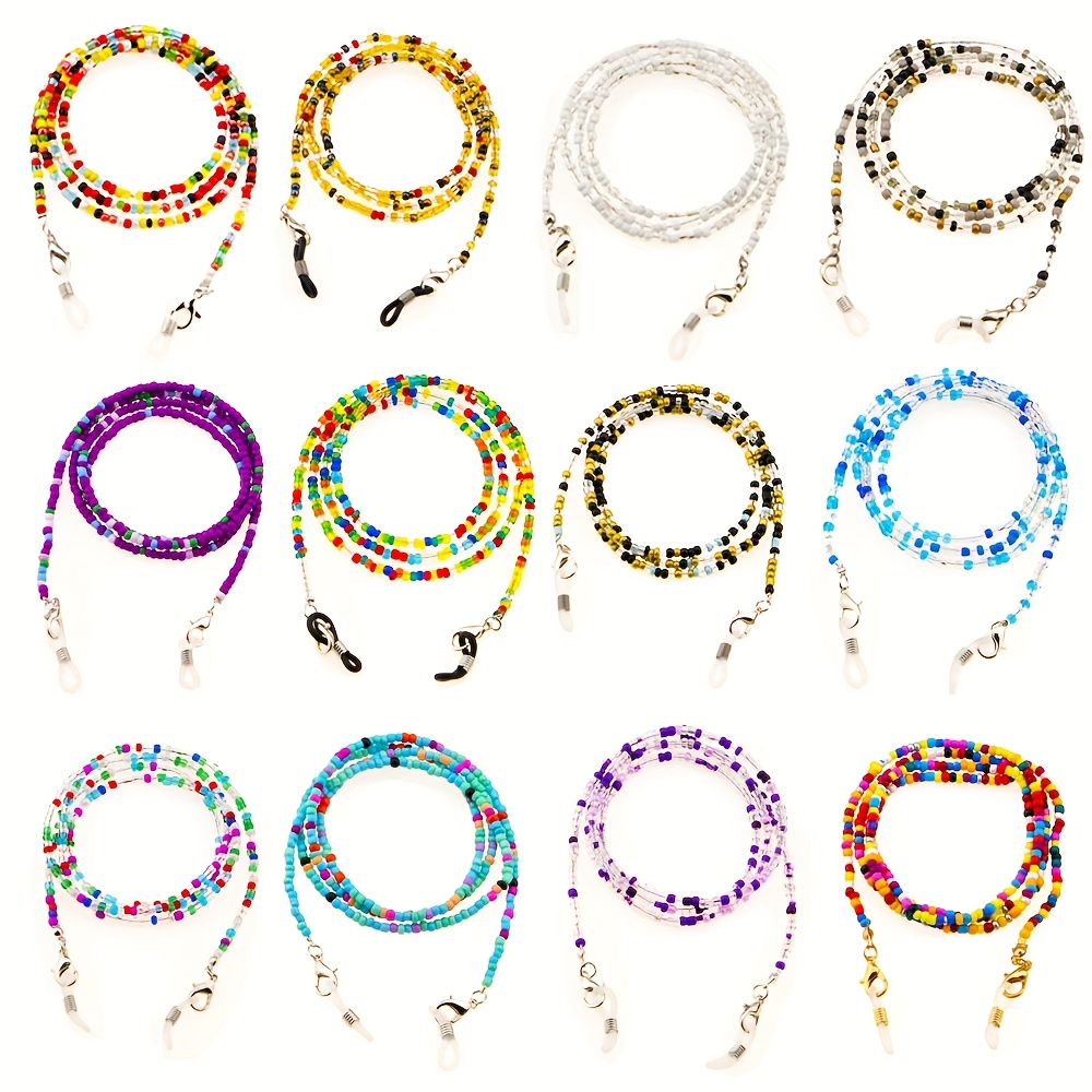 TEMU Set Of 12 Handcrafted Universal Beaded Eyeglass Chains Suitable For Men And Women - Vibrant Acrylic And Wire Glasses Necklace Holder Featuring