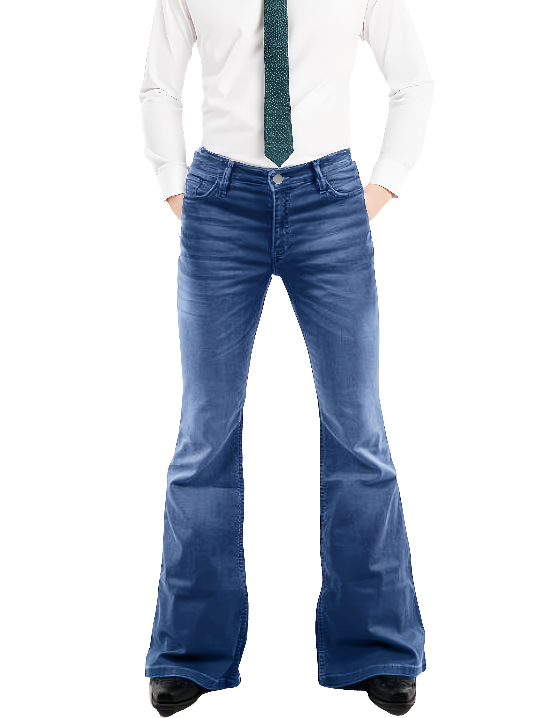 mens vintage 70s flared bell bottom jeans retro disco pants Temu