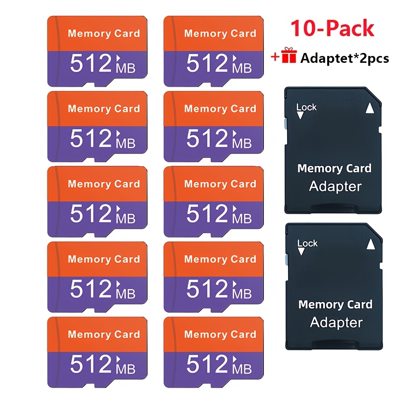 Temu – TEMU [10-pack] Tf Cards 128mb/256mb/512mb Flash Memory Cards Transfer For Tablets, Smartphones, Dash Cameras, Cameras Includes 2 Adapters