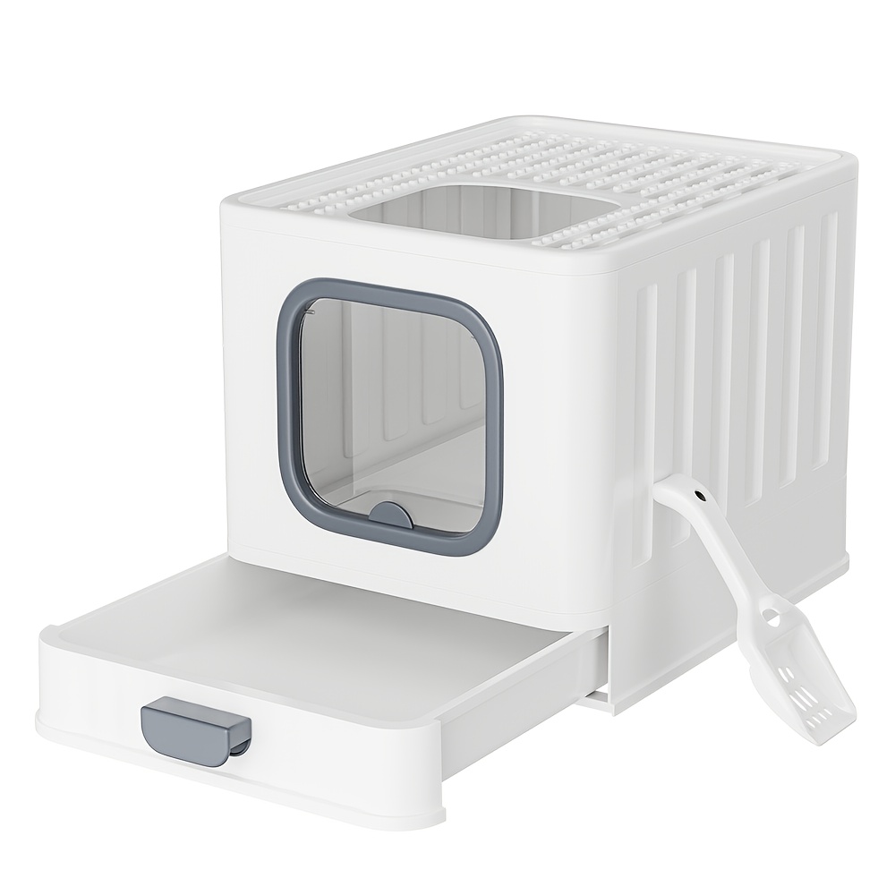 TEMU Large Enclosed Cat Litter Box With Odorless Hooded Lid Cover & Double- - Pink & Gray Hooded Hooded Hooded Toilet Suitable For Multi-cat