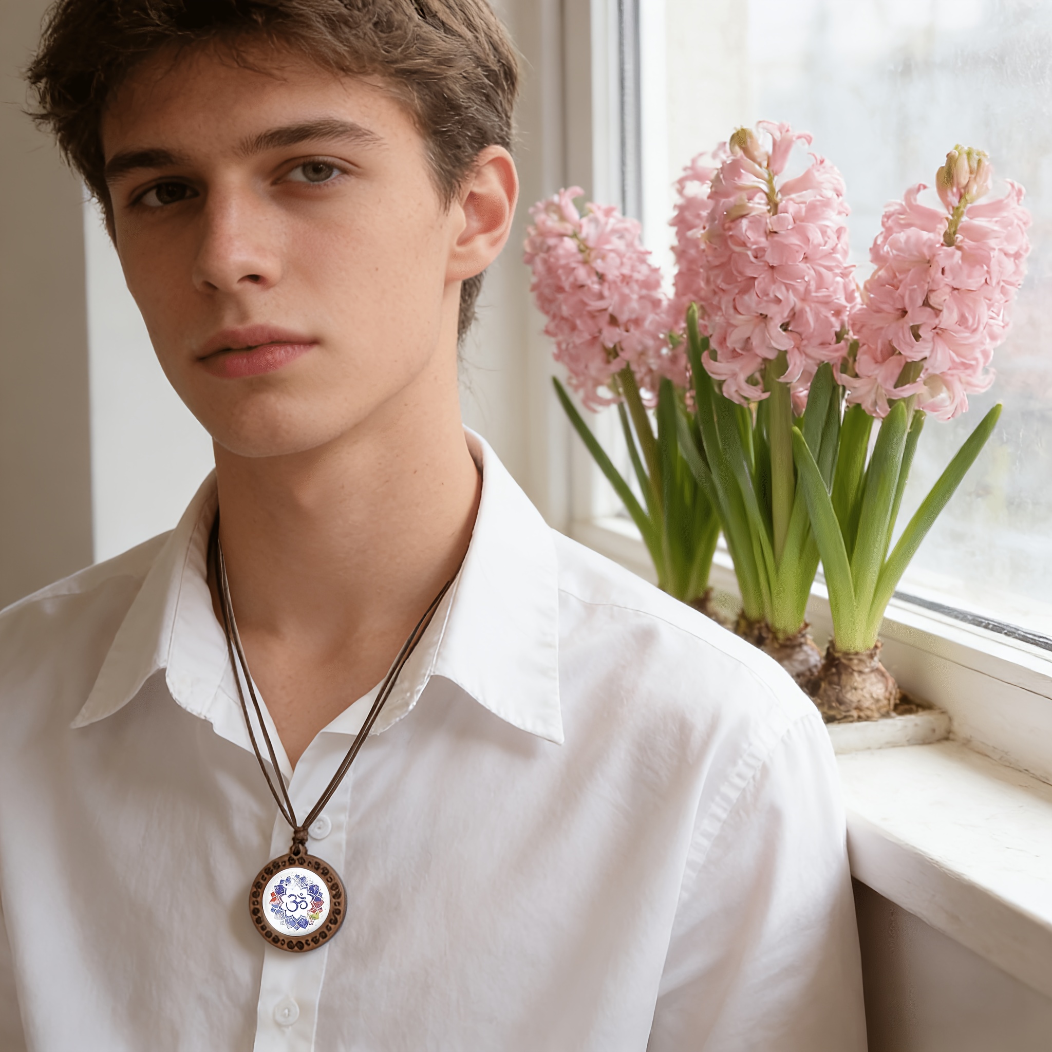Handmade Vintage Wood & Gemstone Necklace, Unique Gift