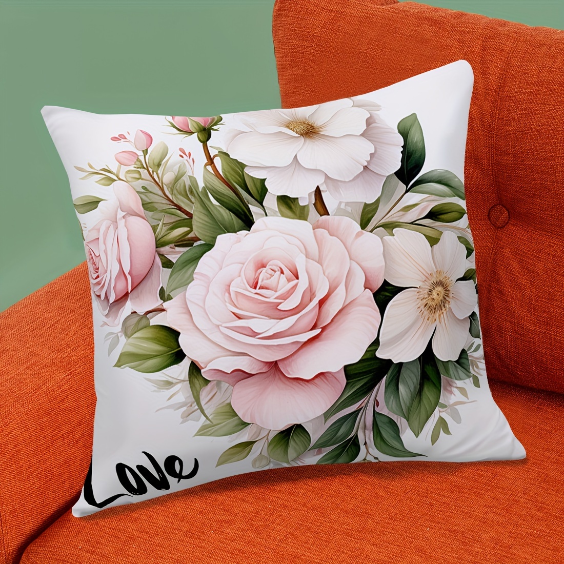 

1pc, 45x45cm (17.7x17.7in) Floral Hand-painted Watercolor Design, Peach Skin Velvet Pillow Cover, Traditional Style, Double-sided Print, Cushion Case For Car, Sofa, Bedroom, Home Decor, Without Insert