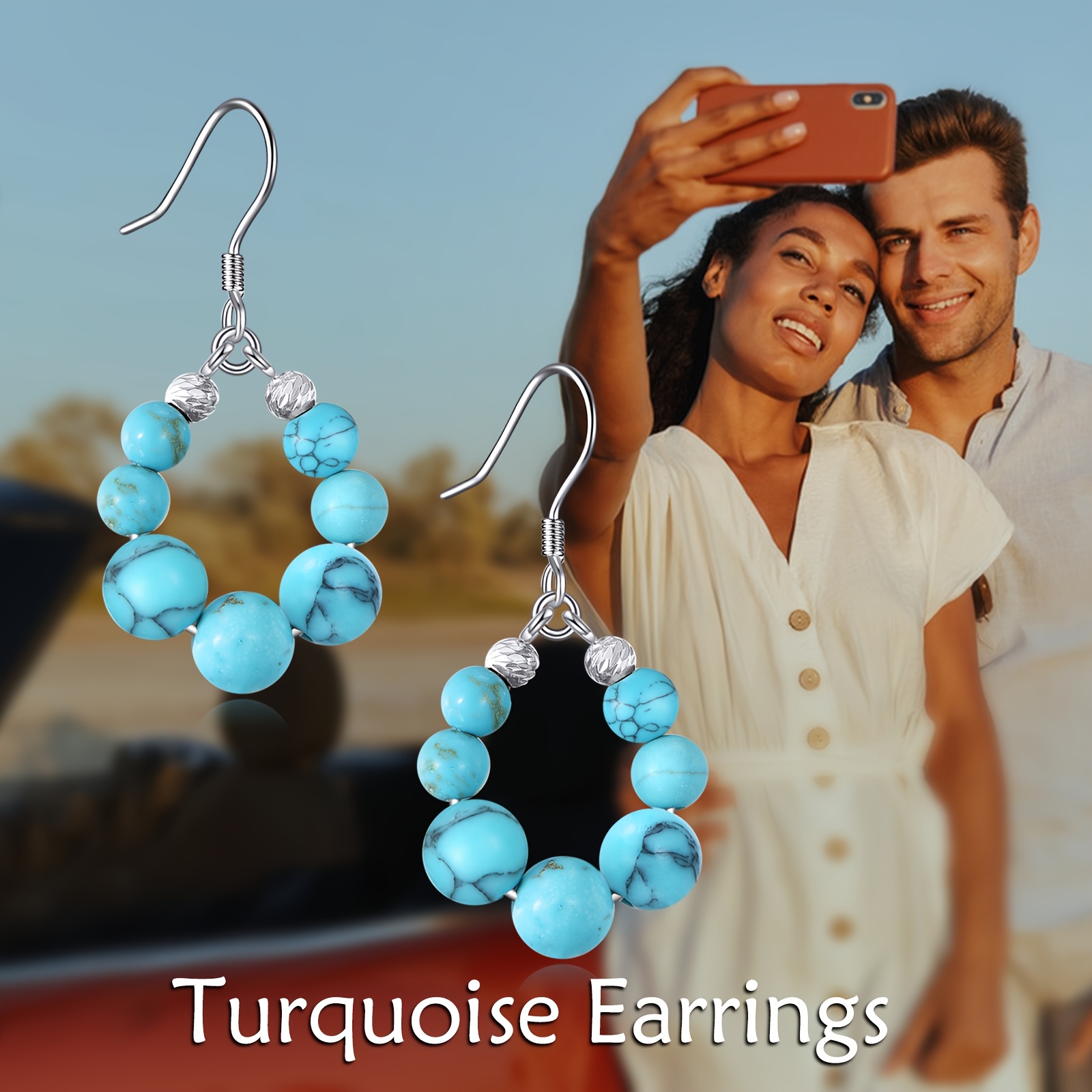 turquoise earrings 925 sterling silver turquoise dangle leverback earrings for women birthday gifts hypoallergenic Product details 1