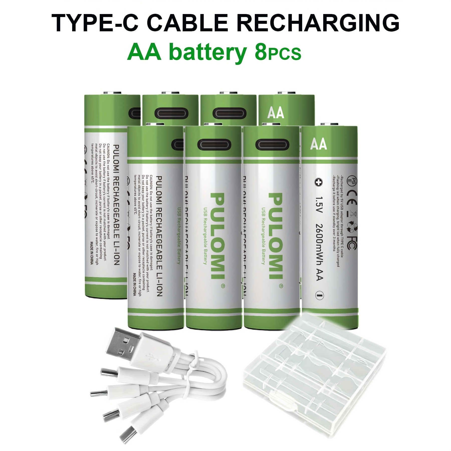 Image of Set Of 8 Aa Batteries, Featuring Rechargeable Lithium-, With A High Capacity Of 1.5v 1733mah 2600mwh. Batteries Support Fast Charging In 1.5 Hours, Provide Consistent Output