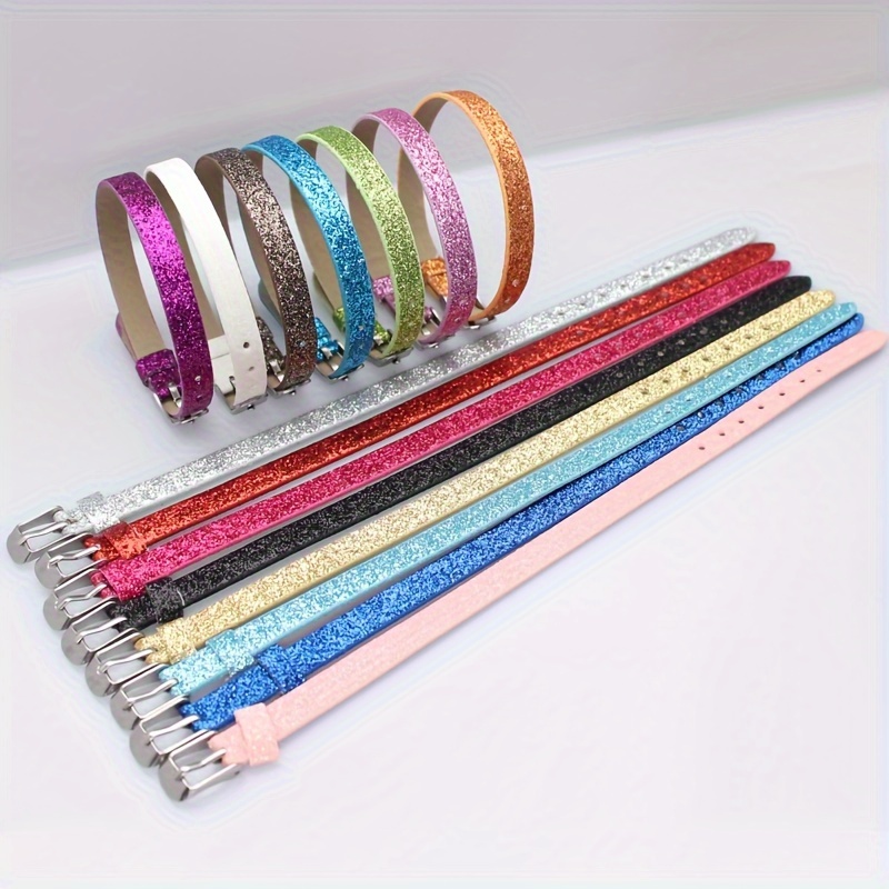 

10pcs/lot 8mm Wristband Bracelet Slip Lettering Random Mix Colors Bracelet For Jewelry Making, Pu Leather Wristband For Diy Different Slide Charms Bracelets, Car Key Chains