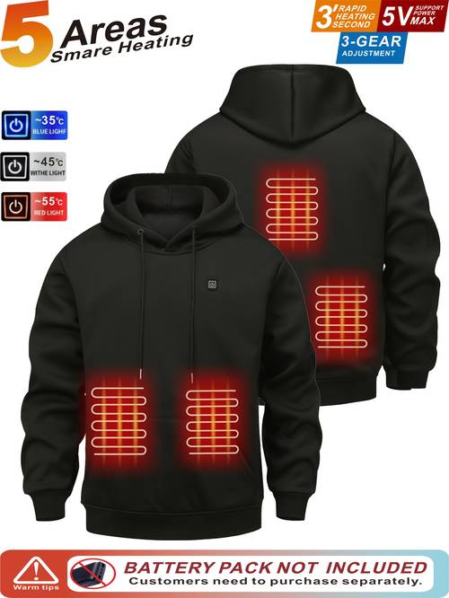 hooded sweatshirt mens smart heated sweatshirt with adjustment usb port and five zone heating batteries not included warm hooded fashion sweatshirt holiday birthday christmas gift