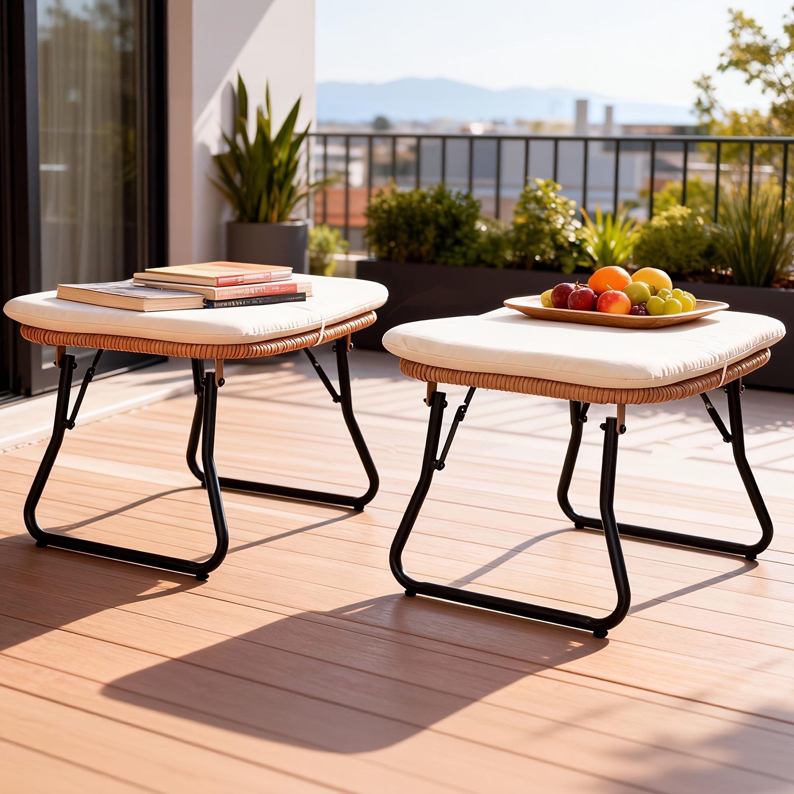 TAPPIO Outdoor Wicker Footrest Set Of 2, Patio Rattan Ottoman Foot Stool Comfortable Outdoor Furniture Footstool Perfect for Relaxation In Garden Or Balcony Stylish Design Versatile Use In Any Outdoor Space