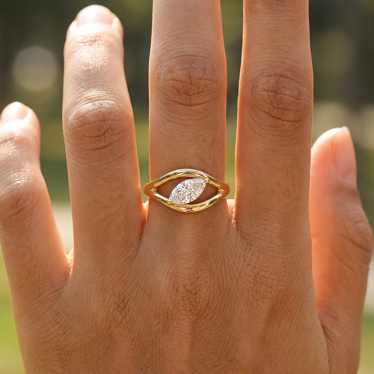 Women's Curved Marquise-Cut Wedding Ring, Elegant Accessory