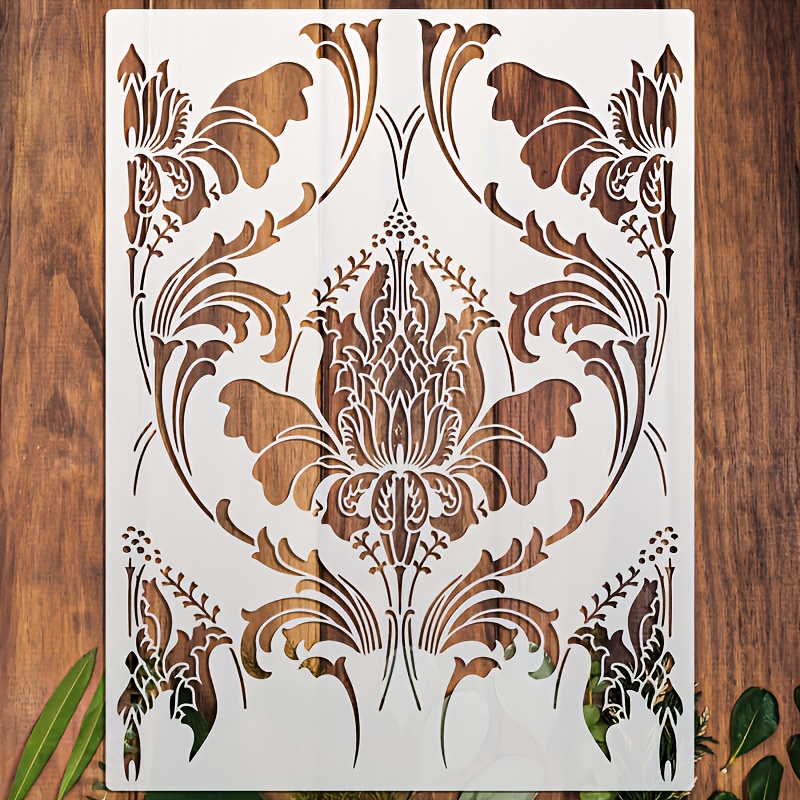 TEMU 1 Nouveau Floral Pattern Stencil - A Vintage Floral Template Suitable For Wallpaper, Tiles, Furniture, Doors, And Windows - Measuring 20x27 Cm,