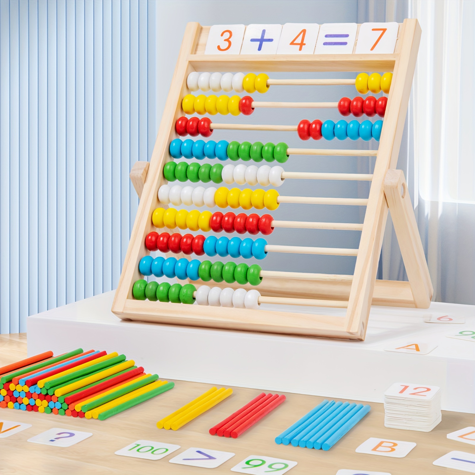 

' Wooden Math With Beads - Educational Counting Toy For 4-6, Learning Math Skills