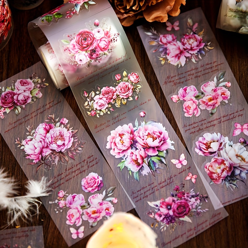 

1 Roll Of Tape, Pet Transparent Beautiful Flower Themed Phone Case Diy Stickers, Scrapbook Stickers, Album Diary Decoration Need To Cut Themselves