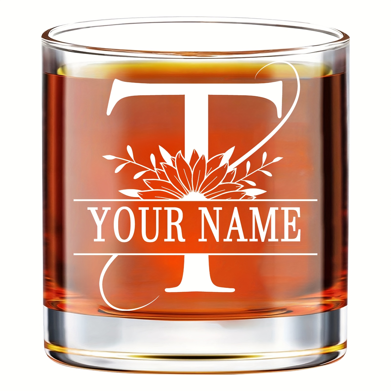 TEMU 1pc/11oz/330ml/personalized Initial Whiskey Glasses, Custom Name Funny Whiskey Gifts For Men Dad Coworker Him, Whiskey Glass, Monogrammed Gifts