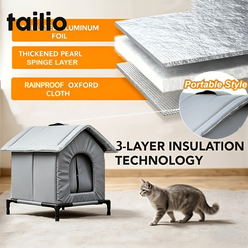 TEMU Niche d'hiver extérieure portable et épaisse pour chat, tissu Oxford à et au vent, pliable et facile à assembler, coussin et chaud, abri durable