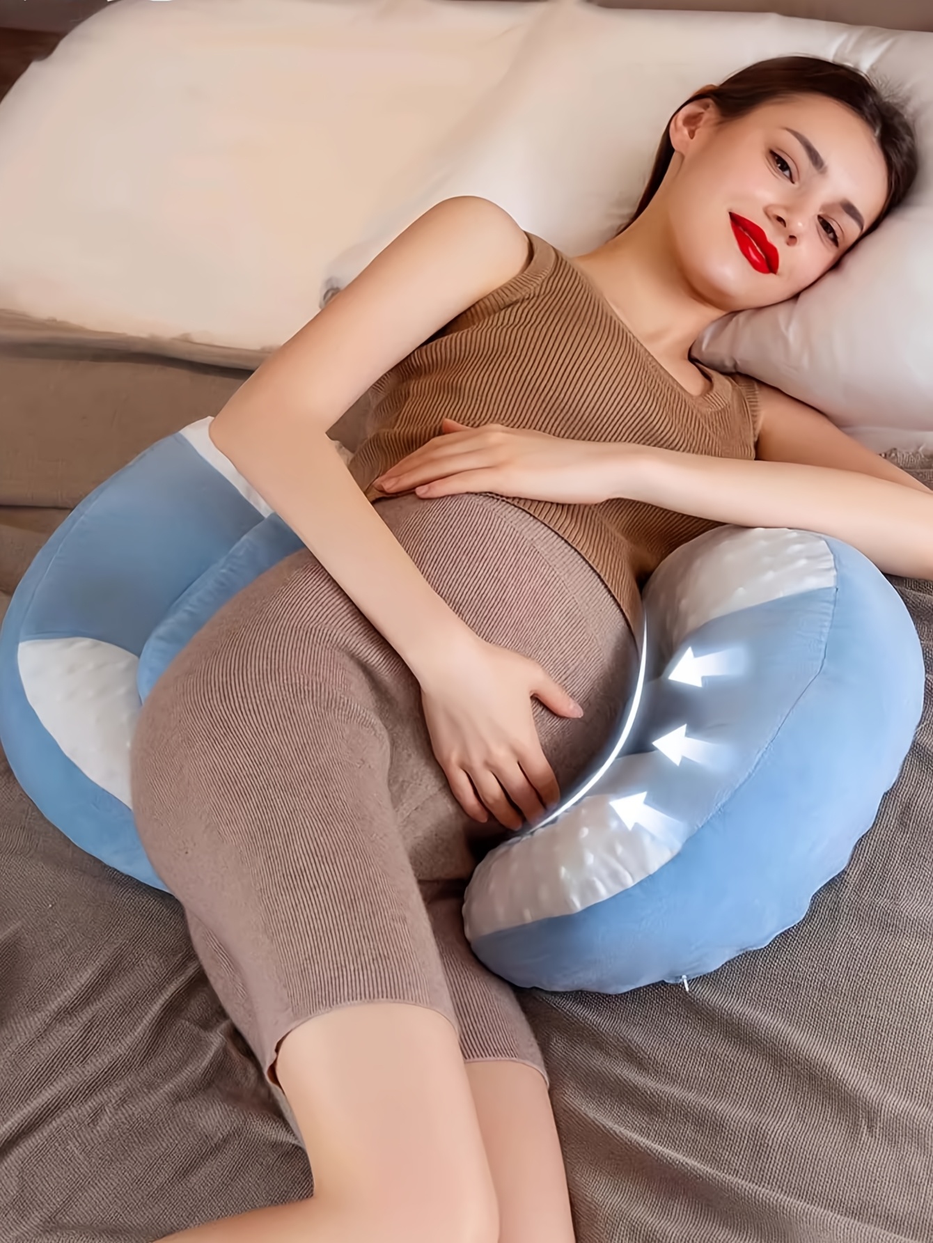 1pc   u shaped maternity pillow adjustable lightweight polyester fiber medium soft back support portable flexible essential pregnancy   accessory details 3