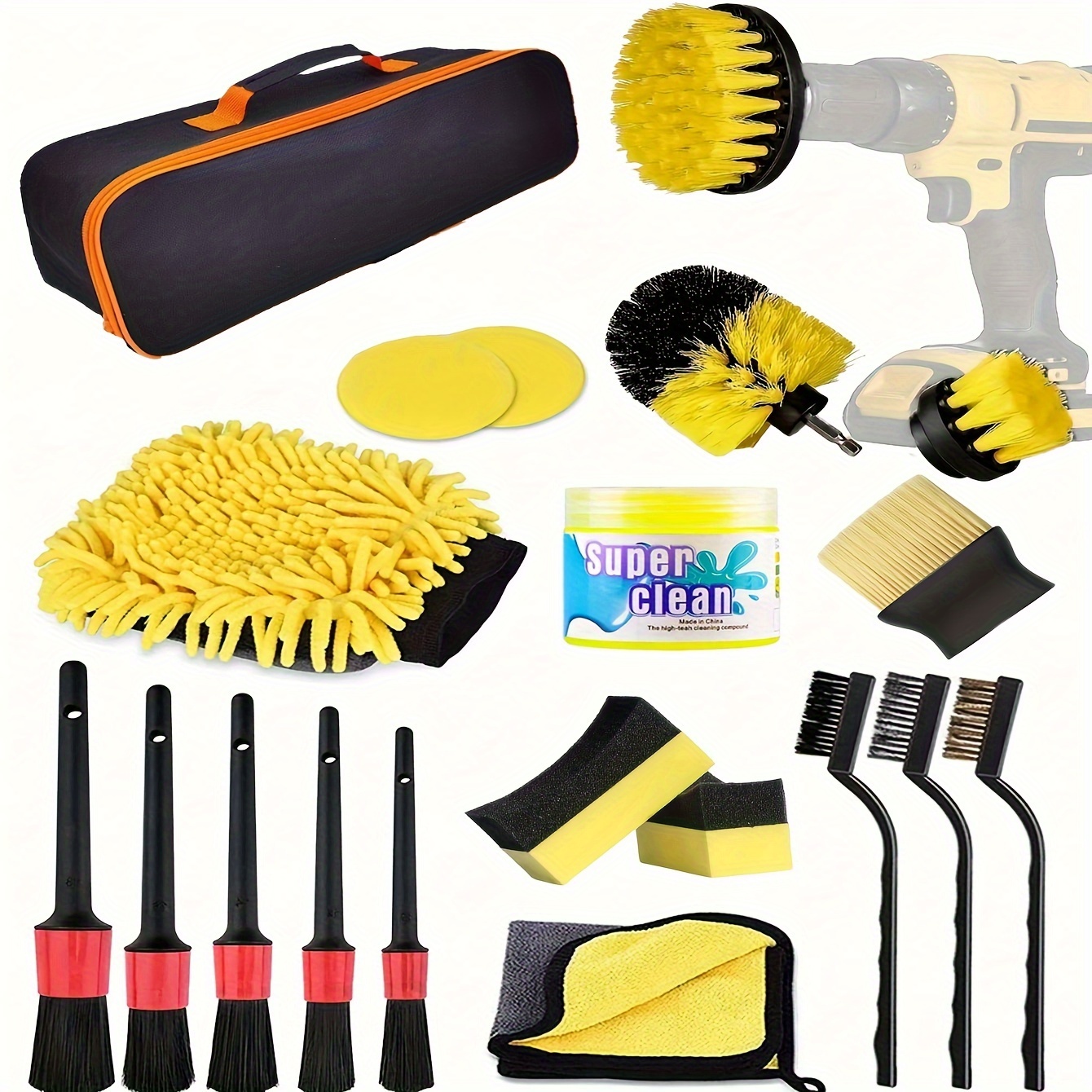 

A Set Of 20pcs Car Cleaning Kits, Including Car Wash Brushes, Car Wash Gloves, Car Wash Towels, And Cleaning Putty