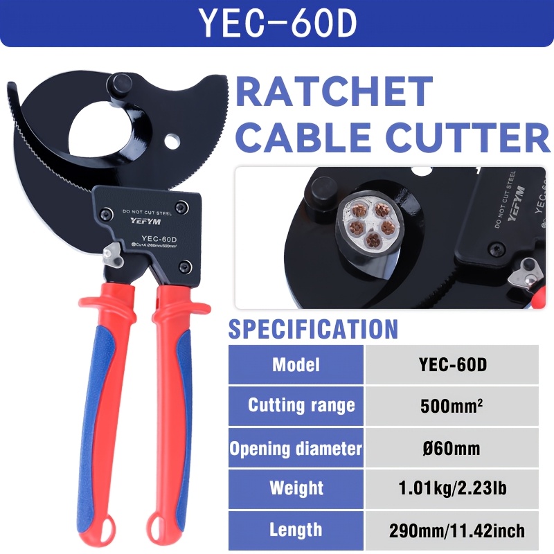 TEMU Upgraded Cable Cutter And Ratchet Wire Cutter Works For Aluminum And Multi-core Cables Up To 300mm² Yefym Yec-36d Pliers Tools