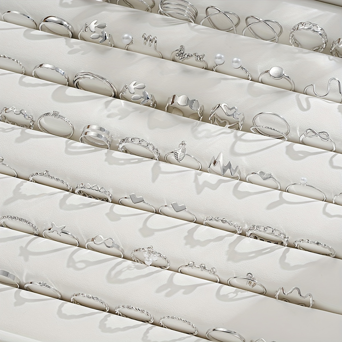 TEMU Collection Of 64 -word Leaf Pearl Rings For , Beach , And Everyday Matching Presents