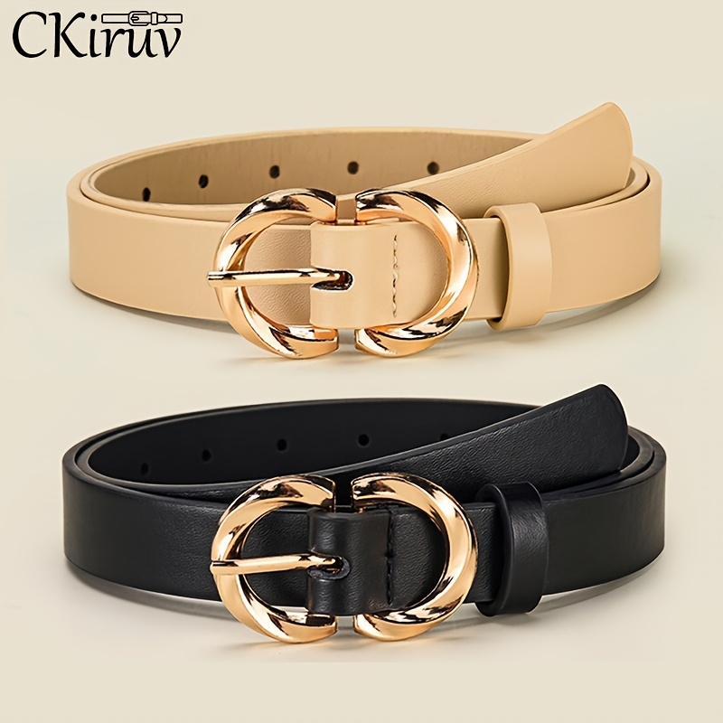 TEMU Set de 2 cinturones de moda para mujer - con hebilla de metal dorado, cinturones de cintura de color sólido para jeans, vestidos y pantalones,