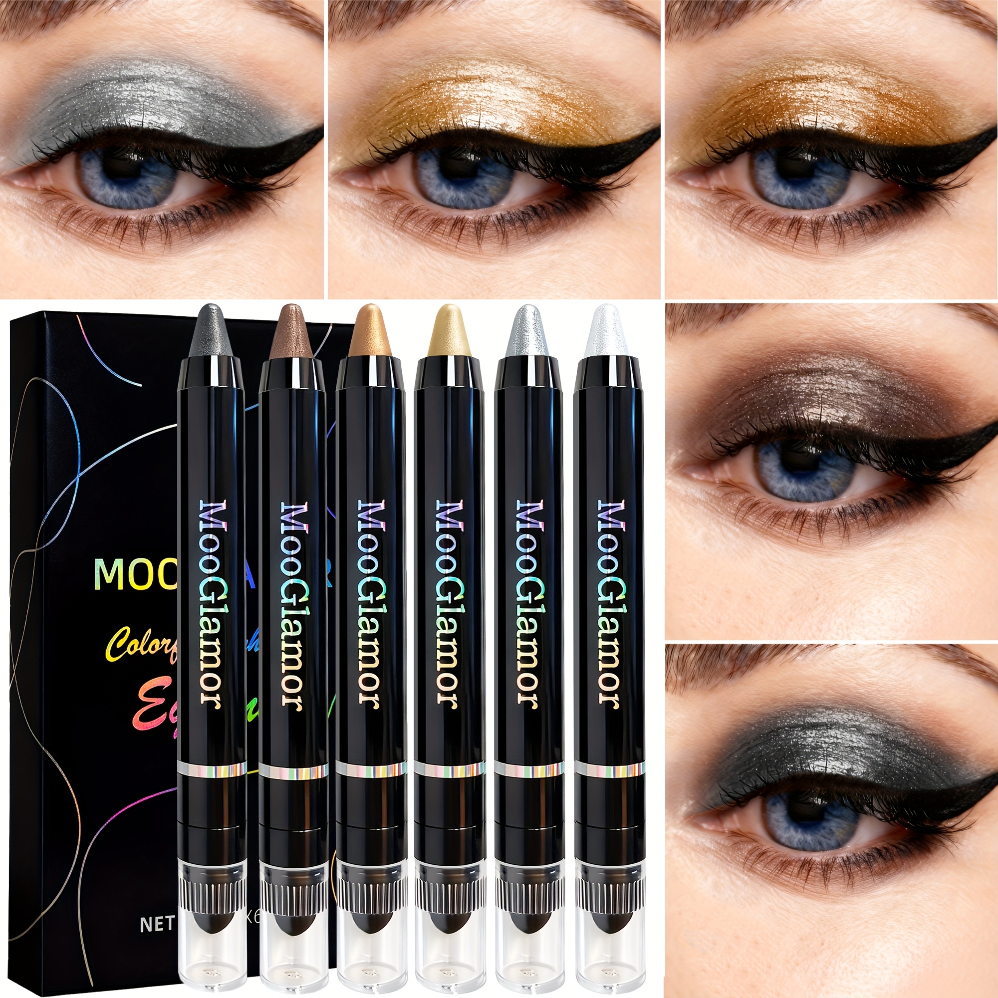 TEMU This 6pcs High-gloss Eyeshadow Pen Set, Featuring A Pearlescent Fine And Brightening Double-tipped Eyeshadow Stick, Is A Perfect Gift For Beauty Enthusiasts And Beginners
