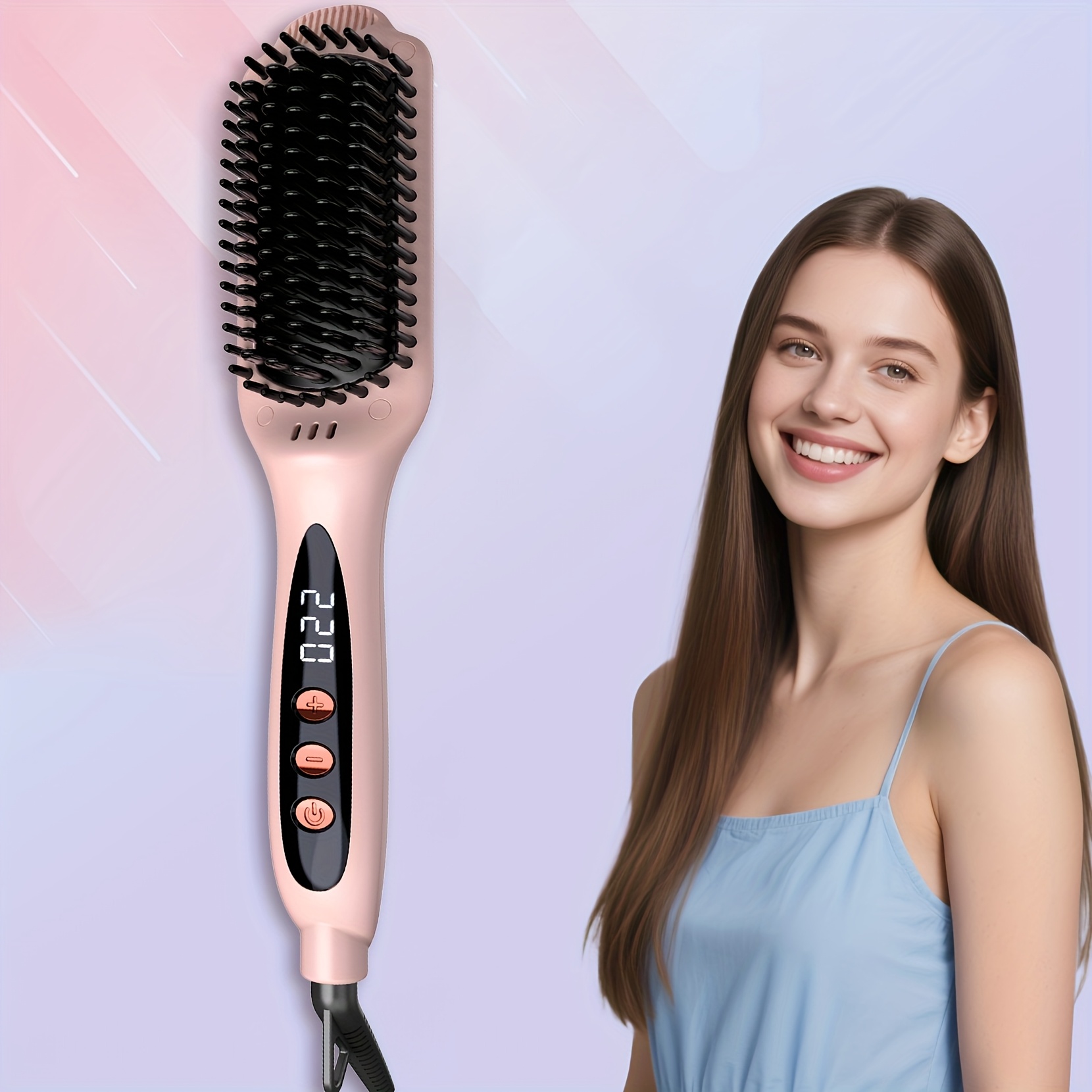 TEMU Ceramic Hair Straightener Brush - Negative Ion Heated Straightening Brush For Smooth Hair - Dual Voltage 100-240v Fast Ajustable Temp 250°f-450°f,
