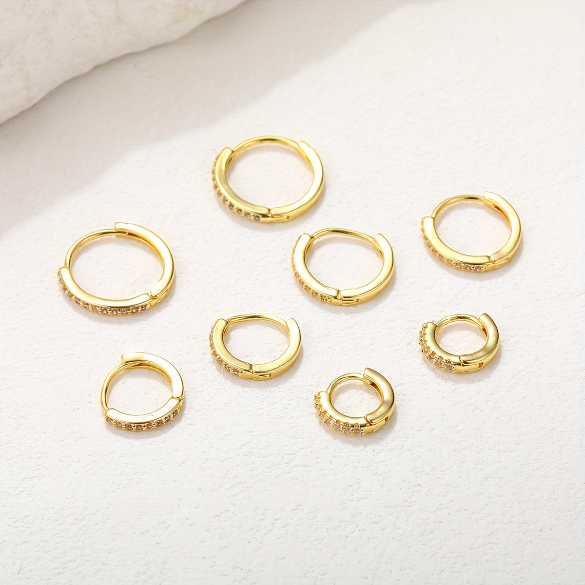8 Piece Copper Hoop Earrings Set with Rhinestones