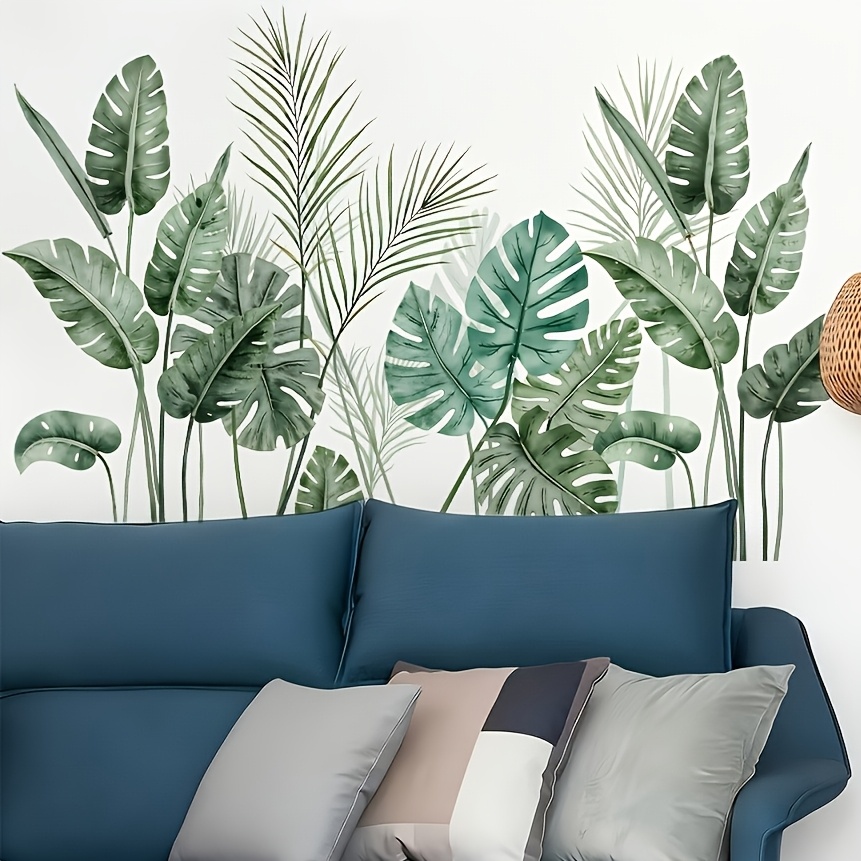 2 Sheets 30*90cm Tropical Plant Turtle-back Leaf Wall Stickers For Bedroom, Living Room, Home Decoration, Self-adhesive Pvc