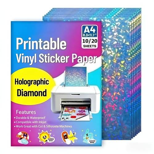 sheets diamond vinyl sticker paper a4 size 8 3x11 7 inch and self inkjet printable with pattern for crafts labels branding projects