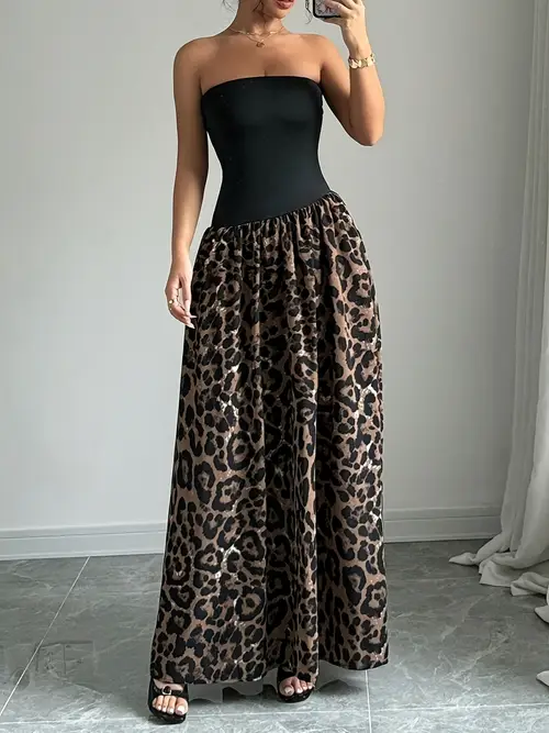 summer 25 womens leopard print panelled sleeveless dress