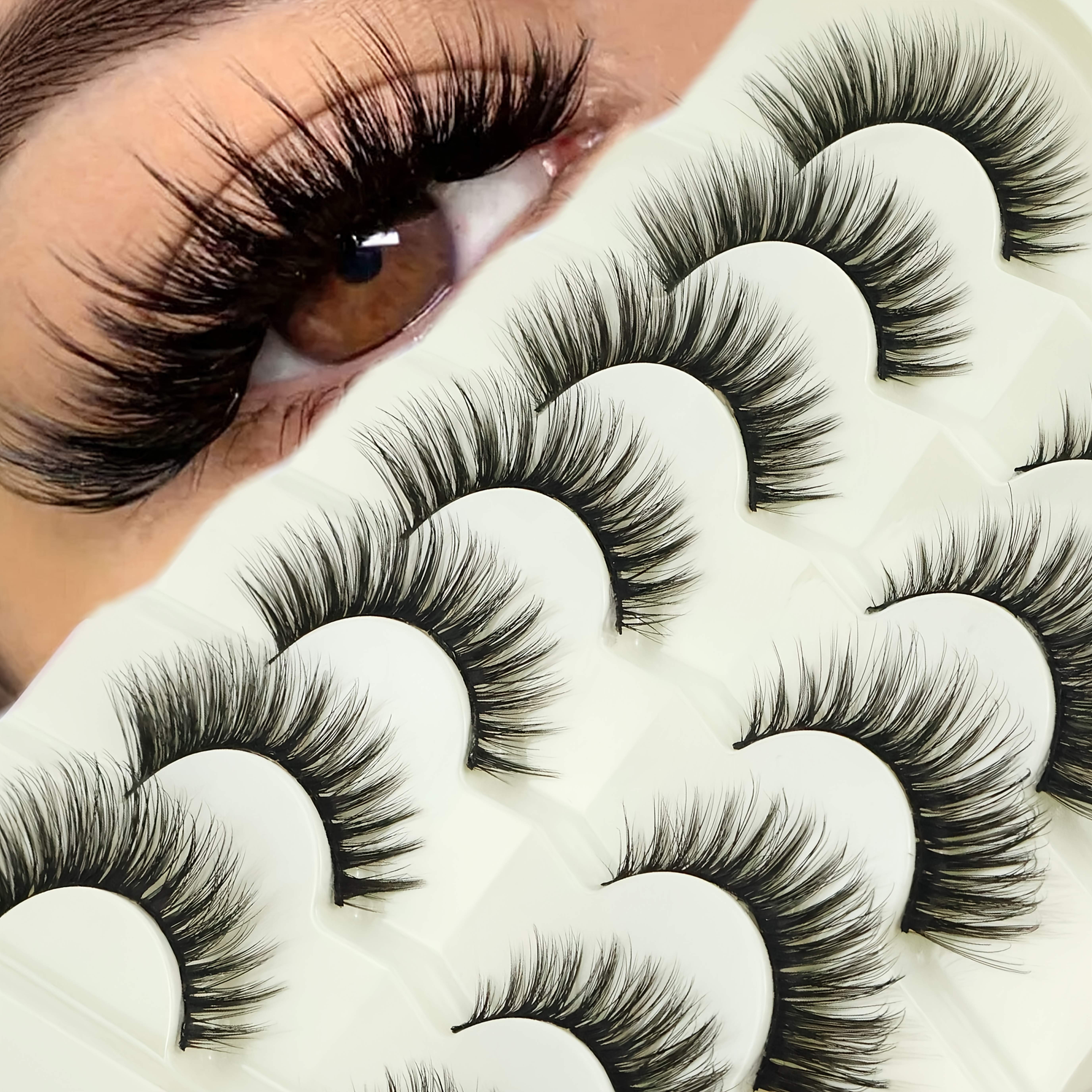 TEMU 7 Pairs Of Natural Dense False Eyelashes, Extension Lashes, Soft And Lightweight, , A Must-have For Travel!