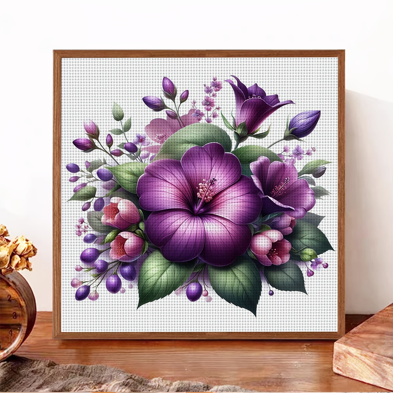 Complete Cross Stitch DIY Kit, Purple Floral