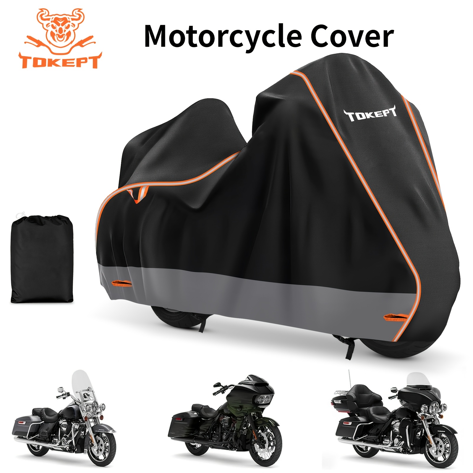 TEMU Tokept Motorcycle Cover, , With Windproof Straps, Reflective Strips, And Storage Pocket; Suitable For Grand Majesty 250/400, -r 600, And Cruiser