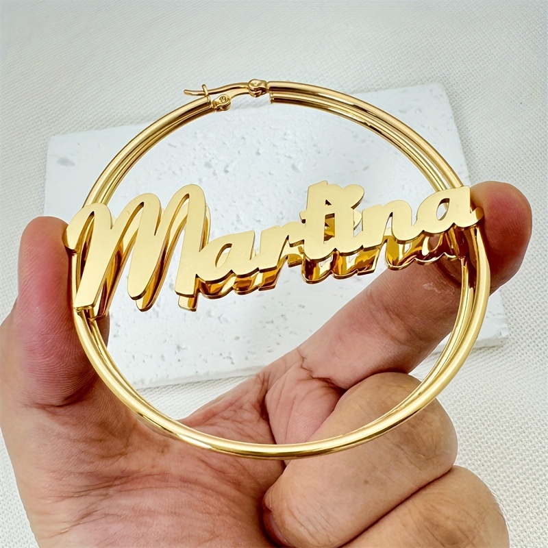 TEMU Customize A Pair Of Ring Name Earrings Fashion Stainless Steel Diameter Bohemian Personalized Name Earrings Modern Holiday Gifts