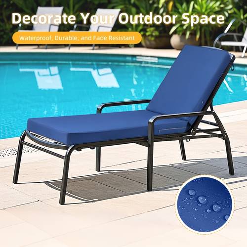 outdoor furniture chaise lounge cushion high density foam soft and comfortable lounger cushion for patio lawn beach pool resort waterproof and fade resistant lounge deck chair cushion 72x21x3 inches navy blue