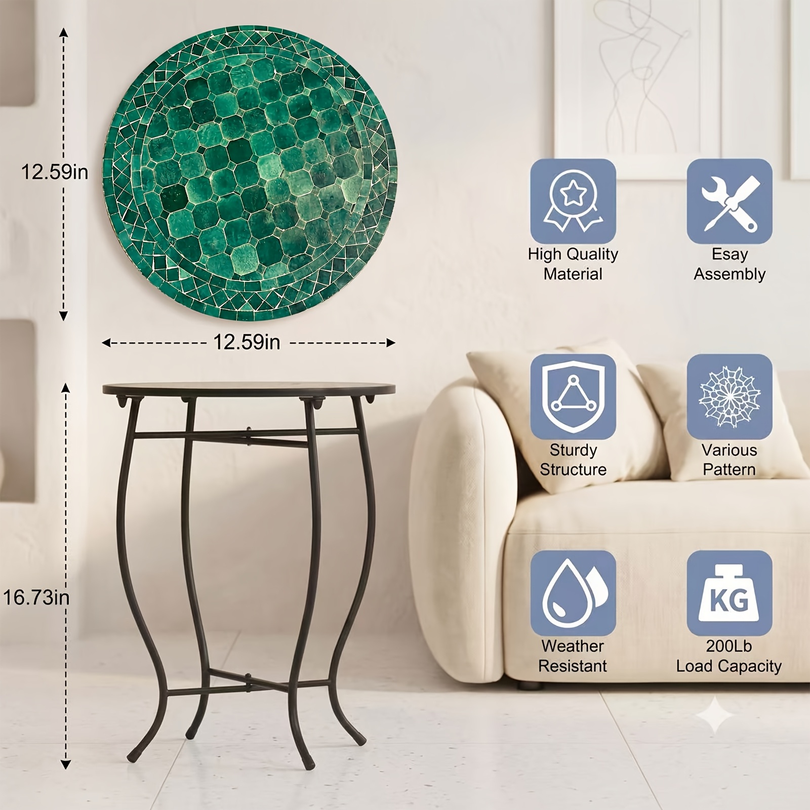 Moroccan Style Green Mosaic Pattern Round Side Table