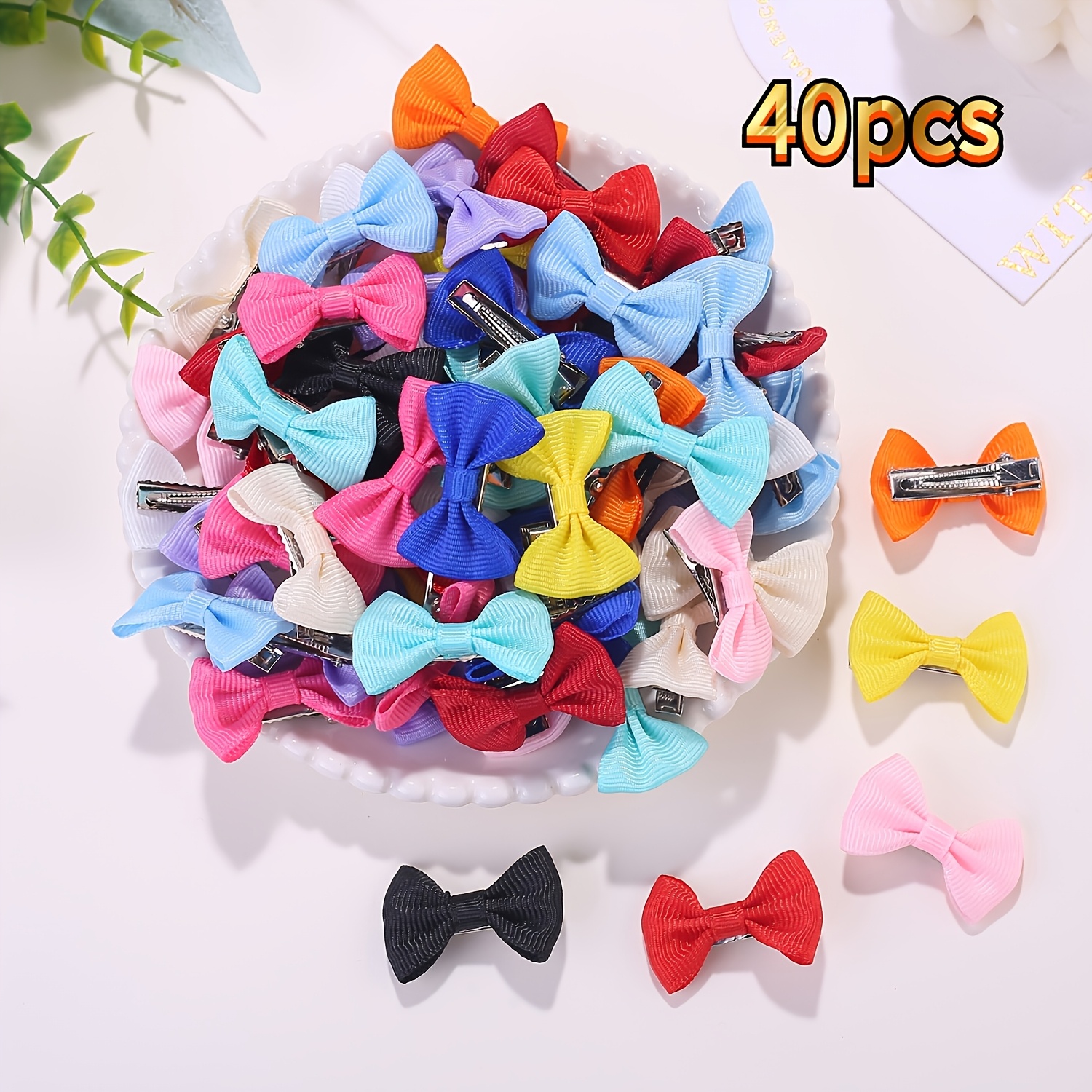 TEMU 40pcs Random Color Handmade Solid Color | Cute Cat Bows, Dog Hair Accessories, Pet Supplies