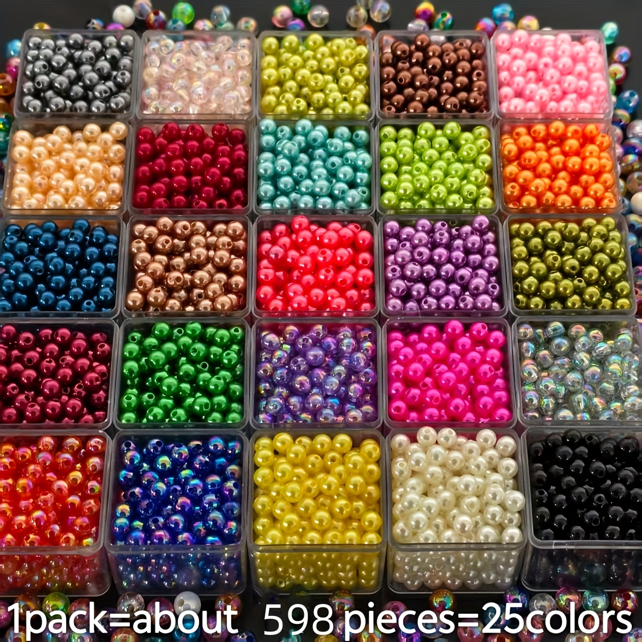 TEMU 598pcs 6mm 25 Color High Quality Acrylic Round Beads, Suitable For Handmade Diy Bracelet Necklace Earrings Woven Art Small Commercial Supplies