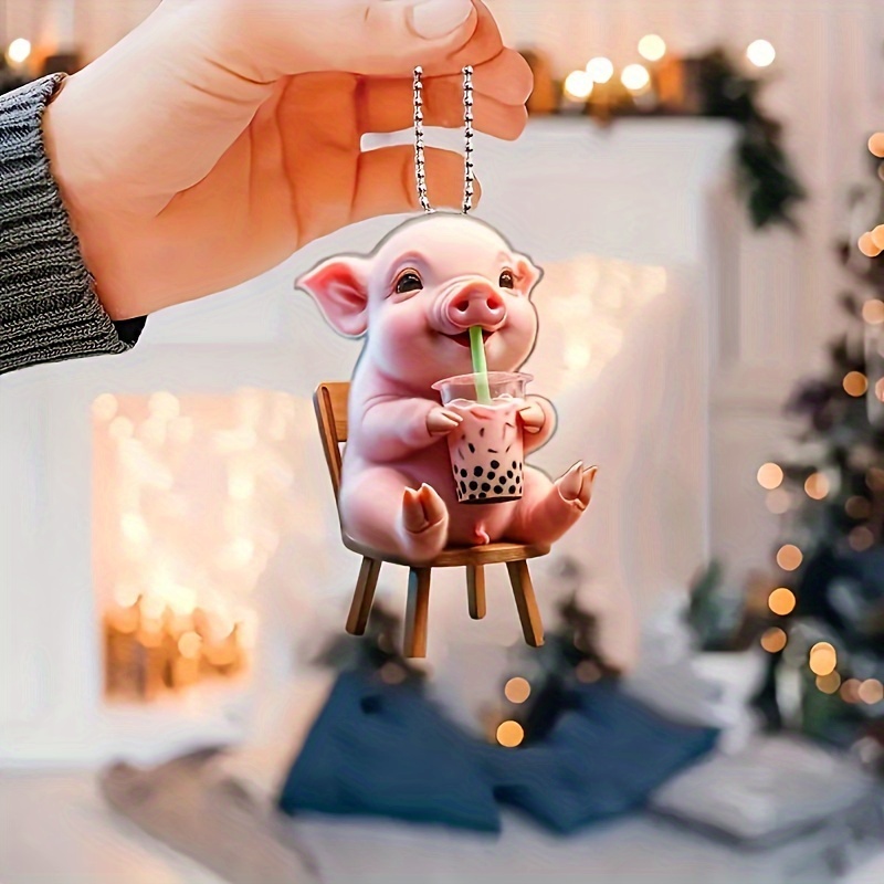 Classic Acrylic Pig Milk Tea Drink Hanging Ornament - Temu