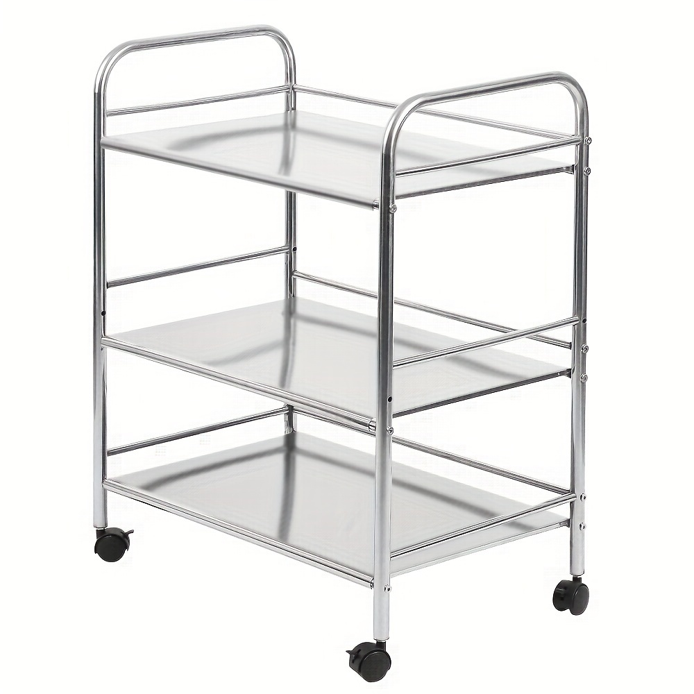 Three-level Kitchen Serving Cart, Measuring 60*36*74cm, Made Of Stainless Steel Trays, Featuring Wheels For Mobility, Ideal For Kitchens, Restaurants, And Indoor Use