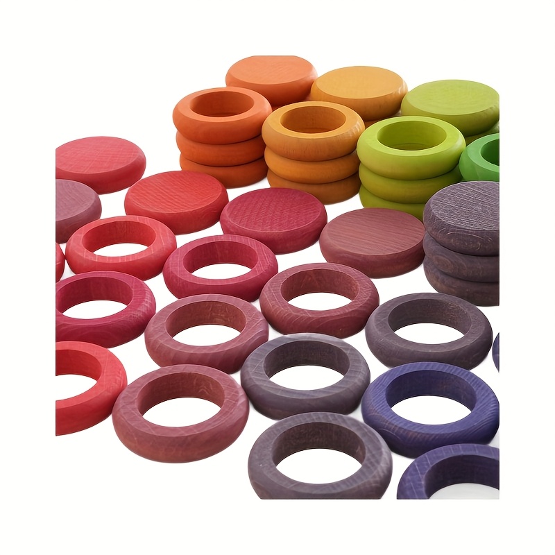 Creative Solid Wood Round Cake Ring Blocks, Educational Stacking Toy