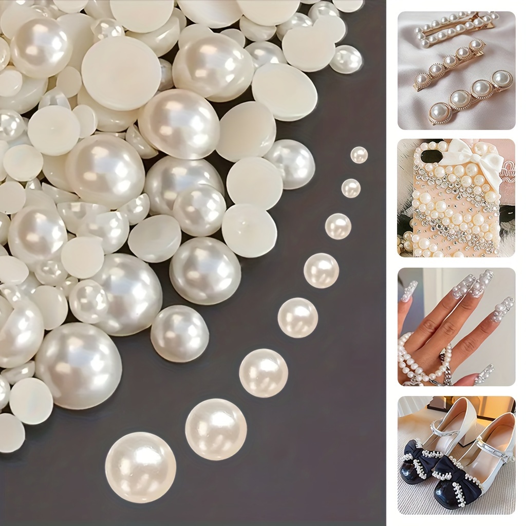

300/700pcs Half Round 4mm To 14mm Flat Back Beads Luster Loose Cabochons For Diy Crafts Necklaces Bracelets Jewelry Wedding Dress Nail Art Decorations
