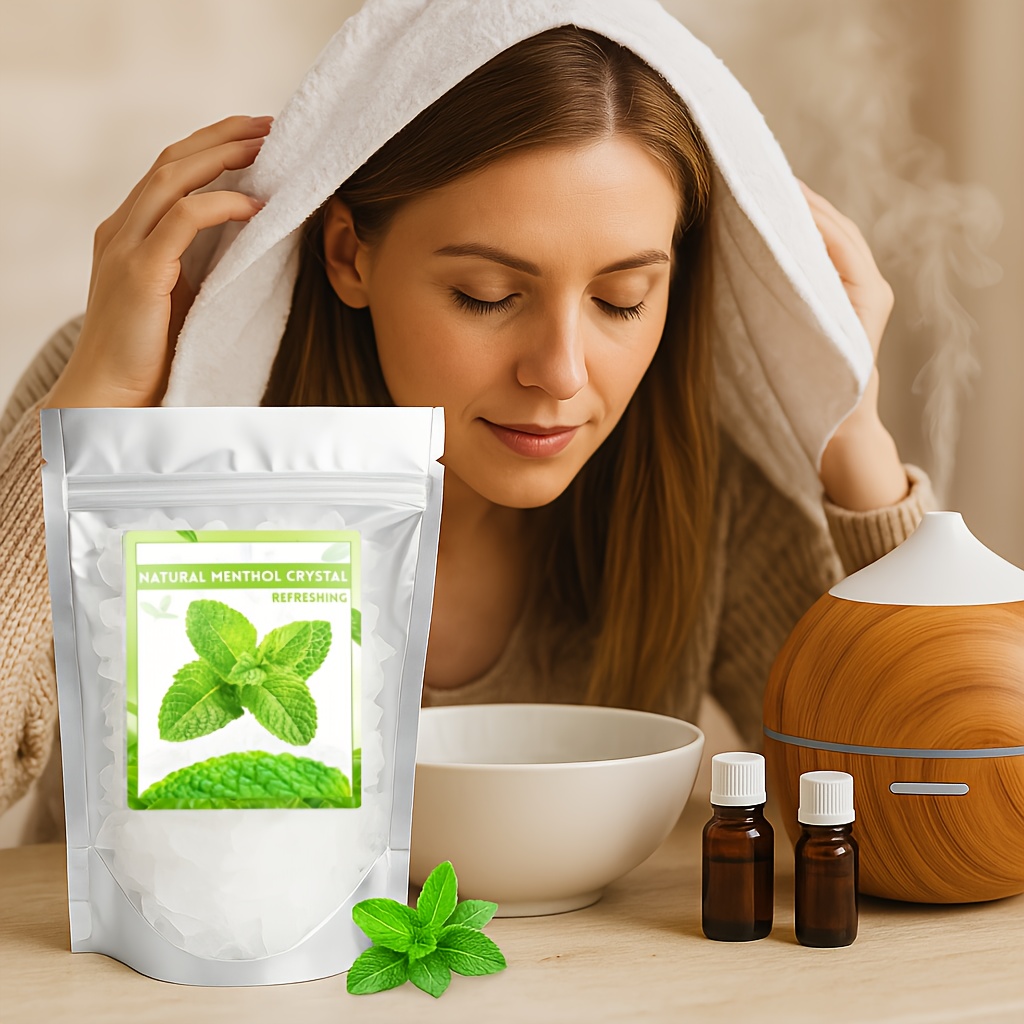 1oz Natural Menthol Crystal for Spa & Sauna - Refreshing Minty Aroma, Long-Lasting Freshness, Ideal for Steam Inhalation & Relaxation - Comes in Resealable Standalone Bag, Perfect for Christmas, Halloween, Easter