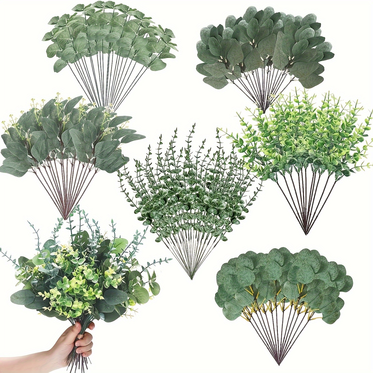 

120 Pcs Mixed Artificial Eucalyptus Leaves Stems Bulk, Silver Dollar Eucalyptus Greenery Sprays For Wedding Vase Floral Decor, Plastic Outdoor Faux Plants For Engagement Party Decorations