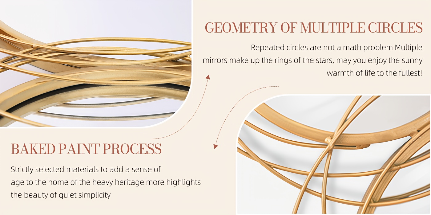 Elegant Modern Golden Star Ring Wall Mirror - 43.3" x 20.5" 8 Elegant Modern Golden Star Ring Wall Mirror