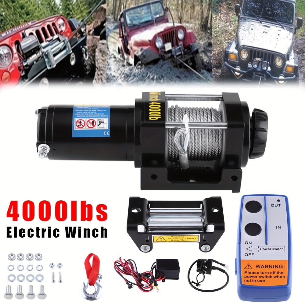 

4000lbs Electric Recovery Winch Kit Atv Trailer Truck Car 12v Remote Control