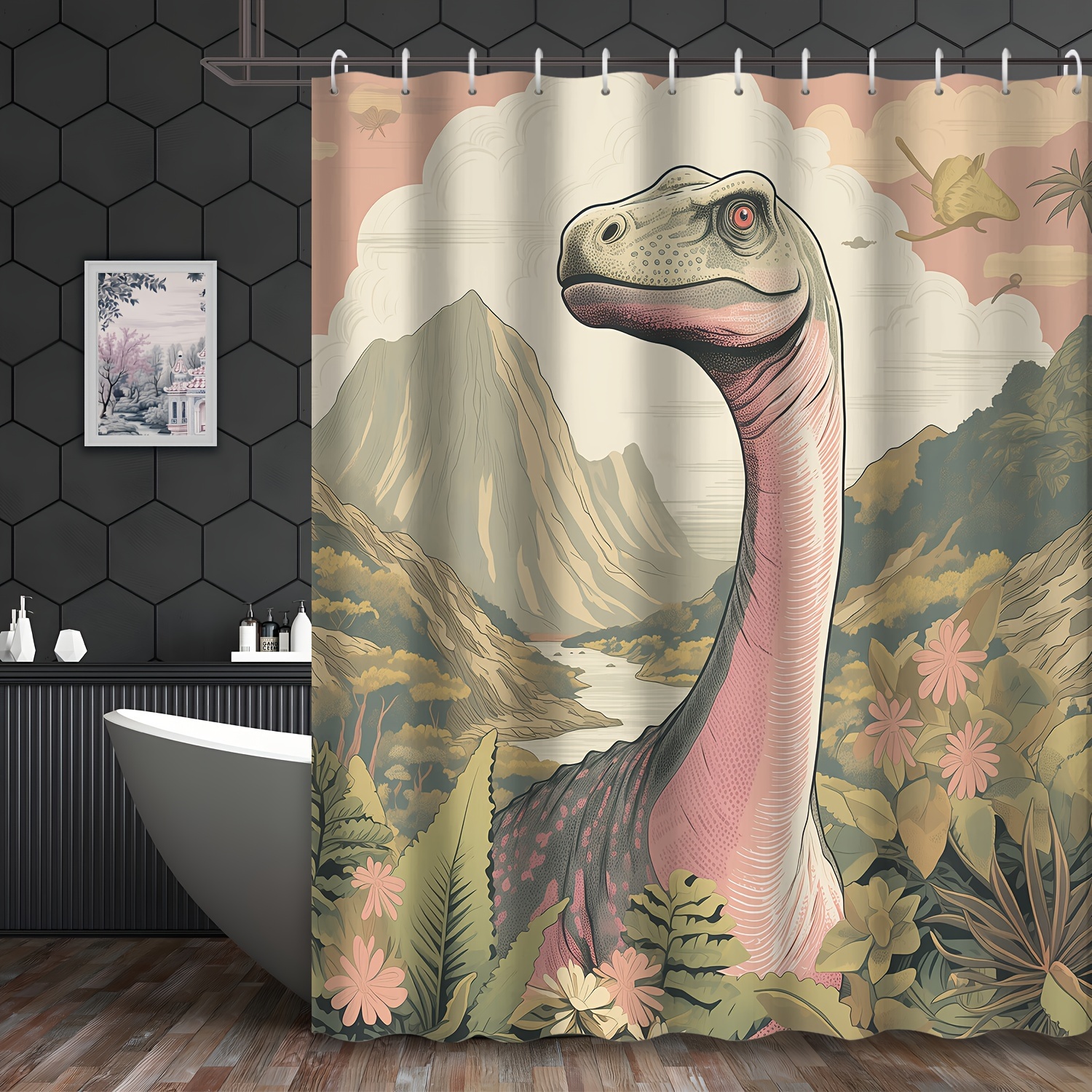 Ancient Jungle Dinosaur Printed Shower Curtain Waterproof - Temu Canada