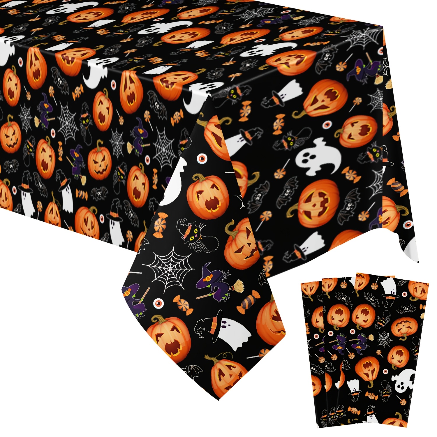 TEMU Set da 1 pz/3 pz Tovaglia di plastica usa e getta per Halloween, Fantastico sfondo con elementi di zucca, strega e , Adatta per riunioni a tema