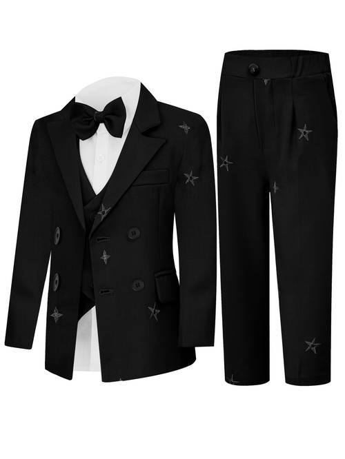 Boys Suit, Vest, Pants, Tie, Suitable for Piano , Performances, Weddings, Birthdays, Formal Occasions, Formal Attire, Daily Wear (Suit+Vest+Pants+Tie), , Performance Outfit, Wedding Attire, Stylish Tuxedo, Elegant Suit, Fit, Fabric, Matching Vest, Formal Suit, Young , Boys Fashion