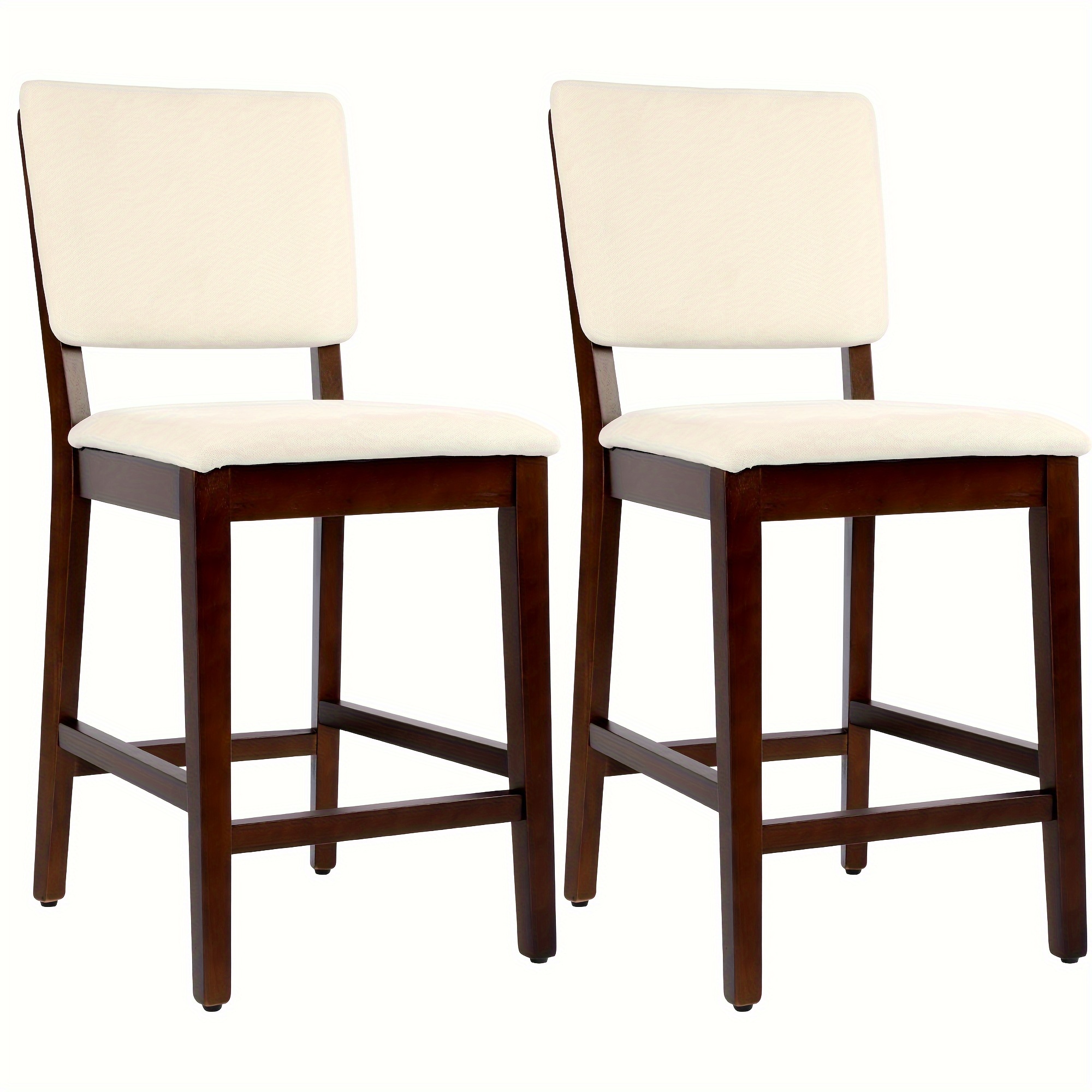 

Barstools Set Of 2, 23 Inches Seat Height Counter Chair With Backrest, Beige Padded Cushion, Rubber Wood Legs, Wooden Dining Chair For Bistro, Living Room, Kitchen