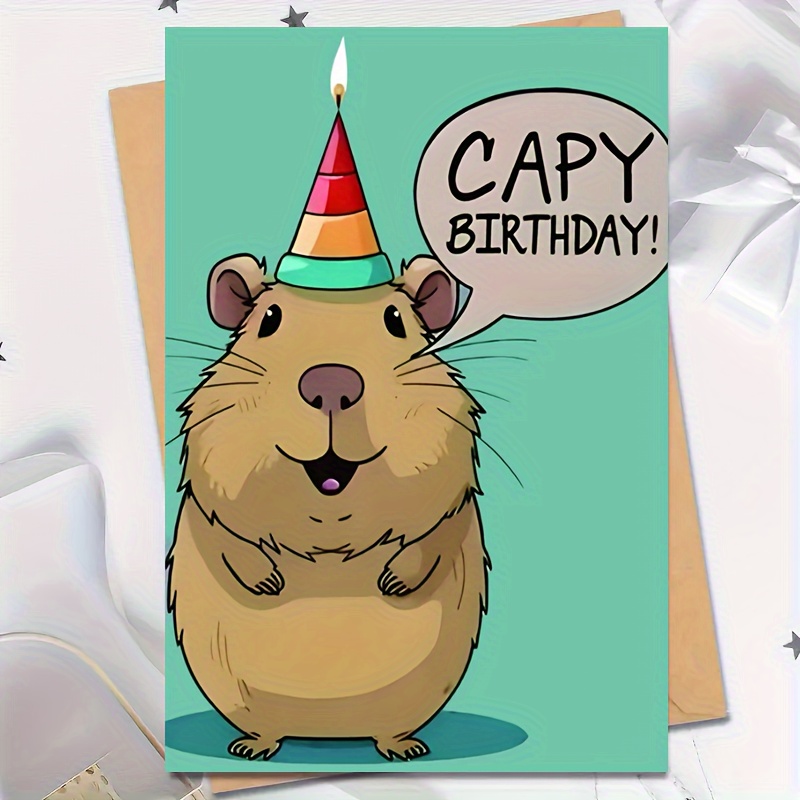 

1pc, Cute Capybara Birthday Cards - Plush Toys And Hats - Friends - Anniversaries And Celebrations - High Quality Cards (greeting Cards + Envelopes)